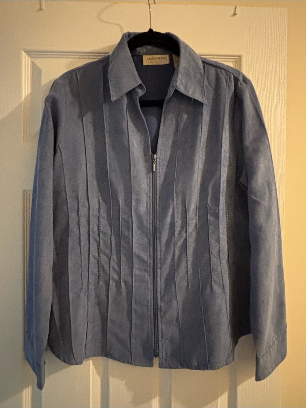Light Periwinkle Blue Faux Suede Zip-Front Jacket
